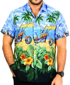 LA LEELA Shirt Casual Button Down Short Sleeve Beach Shirt Men Aloha Pocket Shirt Blue_W164