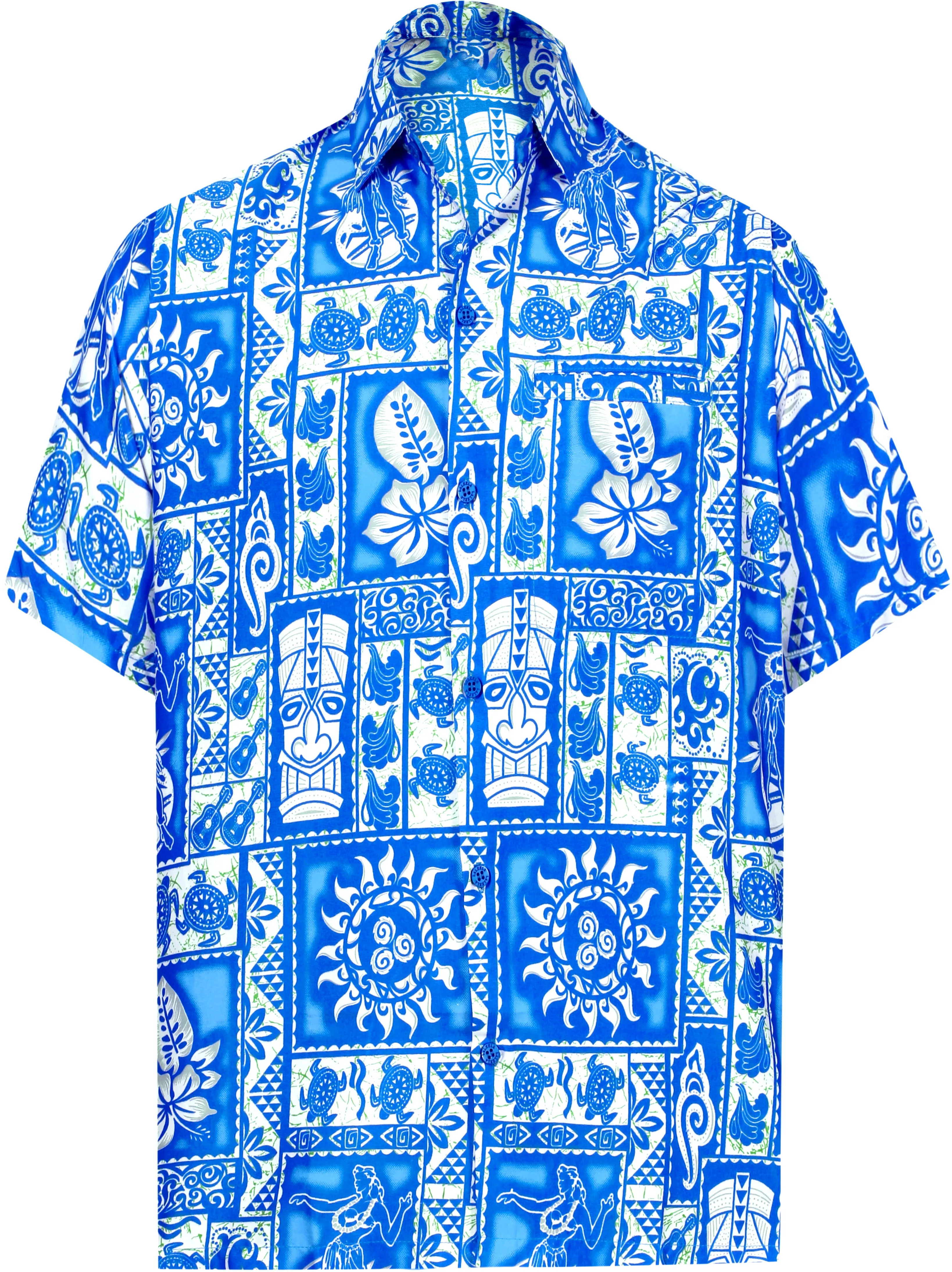 LA LEELA Shirt Casual Button Down Short Sleeve Beach Shirt Men Aloha Pocket shirt Blue_W323