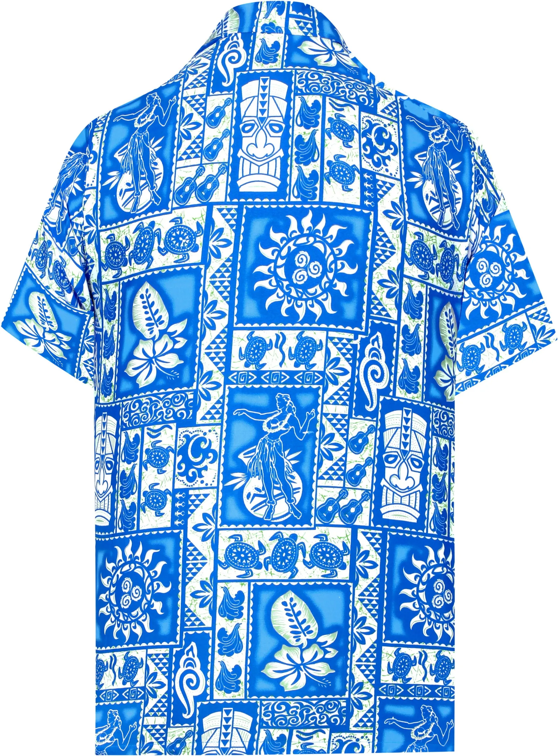 LA LEELA Shirt Casual Button Down Short Sleeve Beach Shirt Men Aloha Pocket shirt Blue_W323