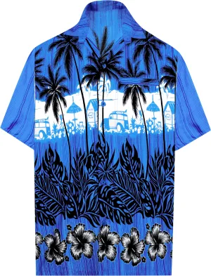 LA LEELA Shirt Casual Button Down Short Sleeve Beach Shirt Men Aloha Pocket shirt Blue_W382