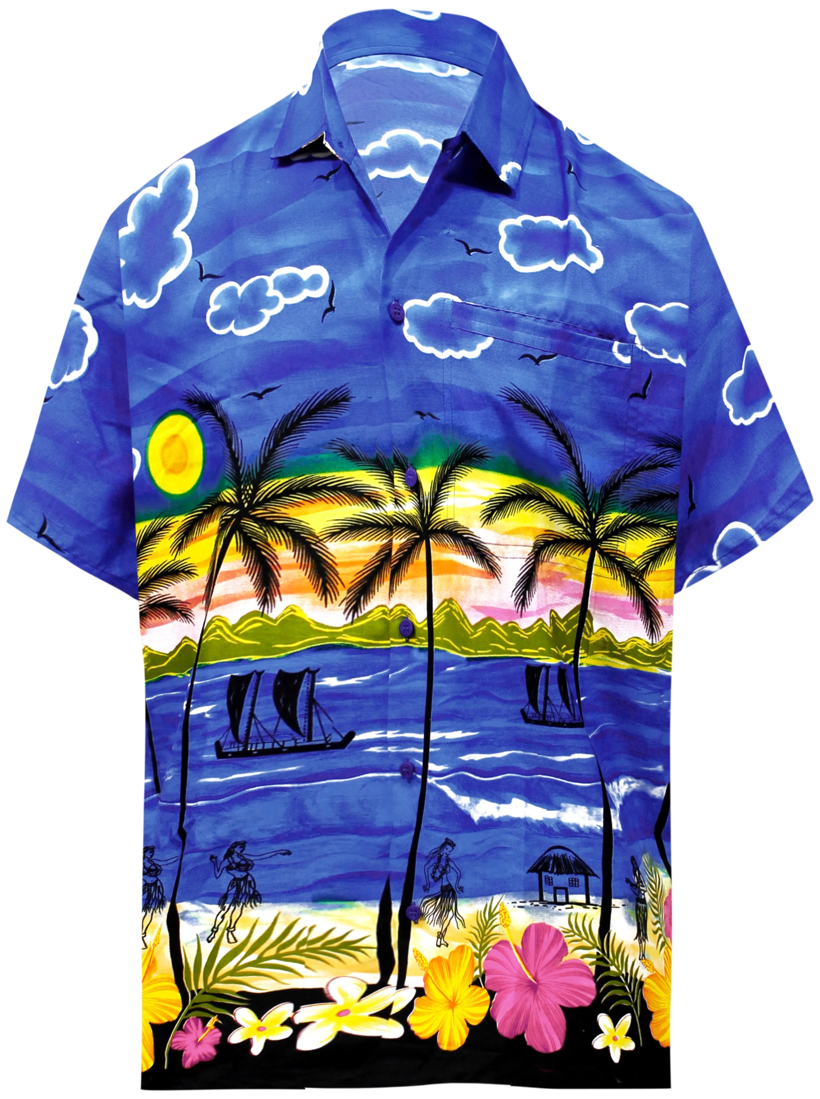 LA LEELA Shirt Casual Button Down Short Sleeve Beach Shirt Men Aloha Pocket Shirt Blue_W390