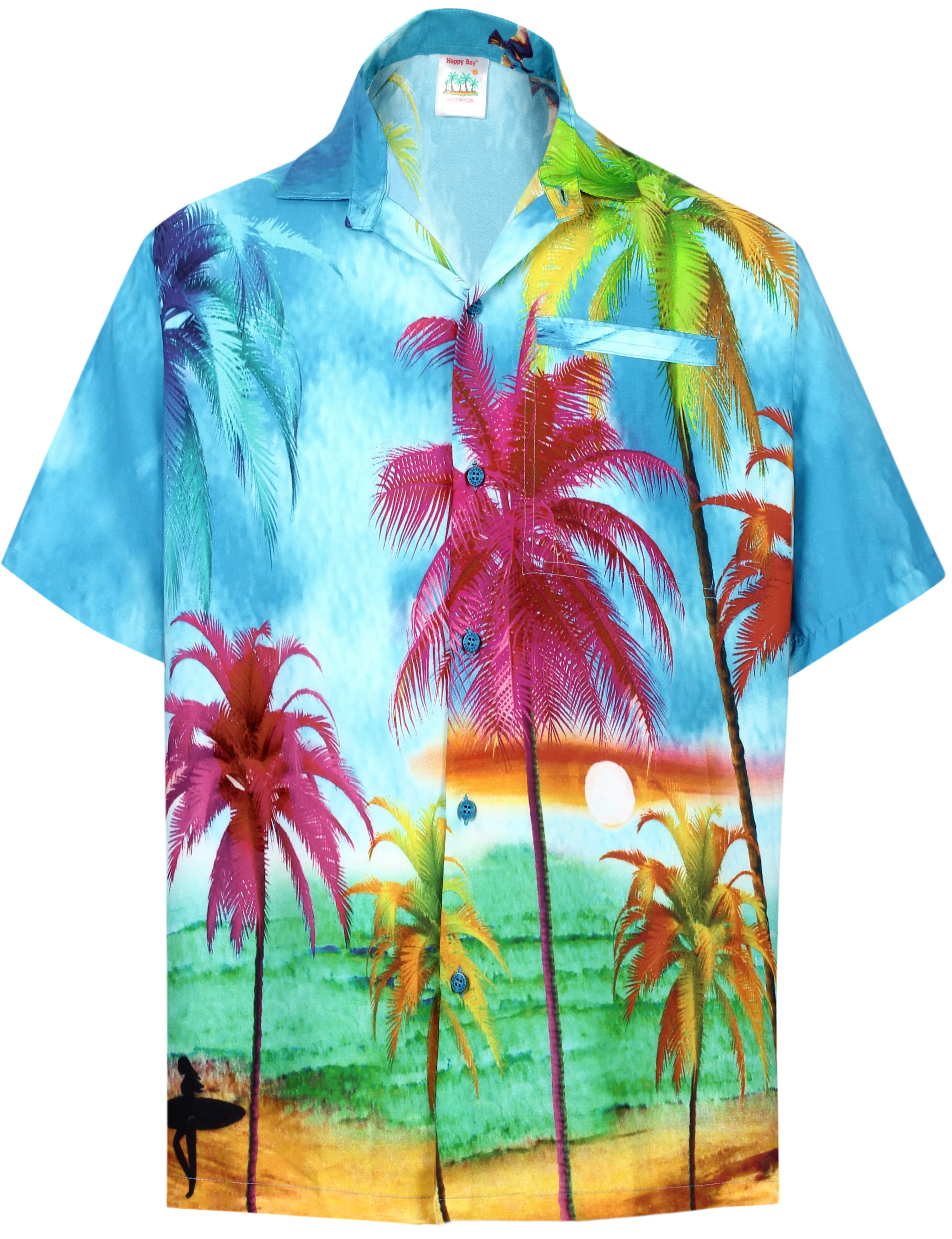 LA LEELA Shirt Casual Button Down Short Sleeve Beach Shirt Men Aloha Pocket shirt Blue_W607