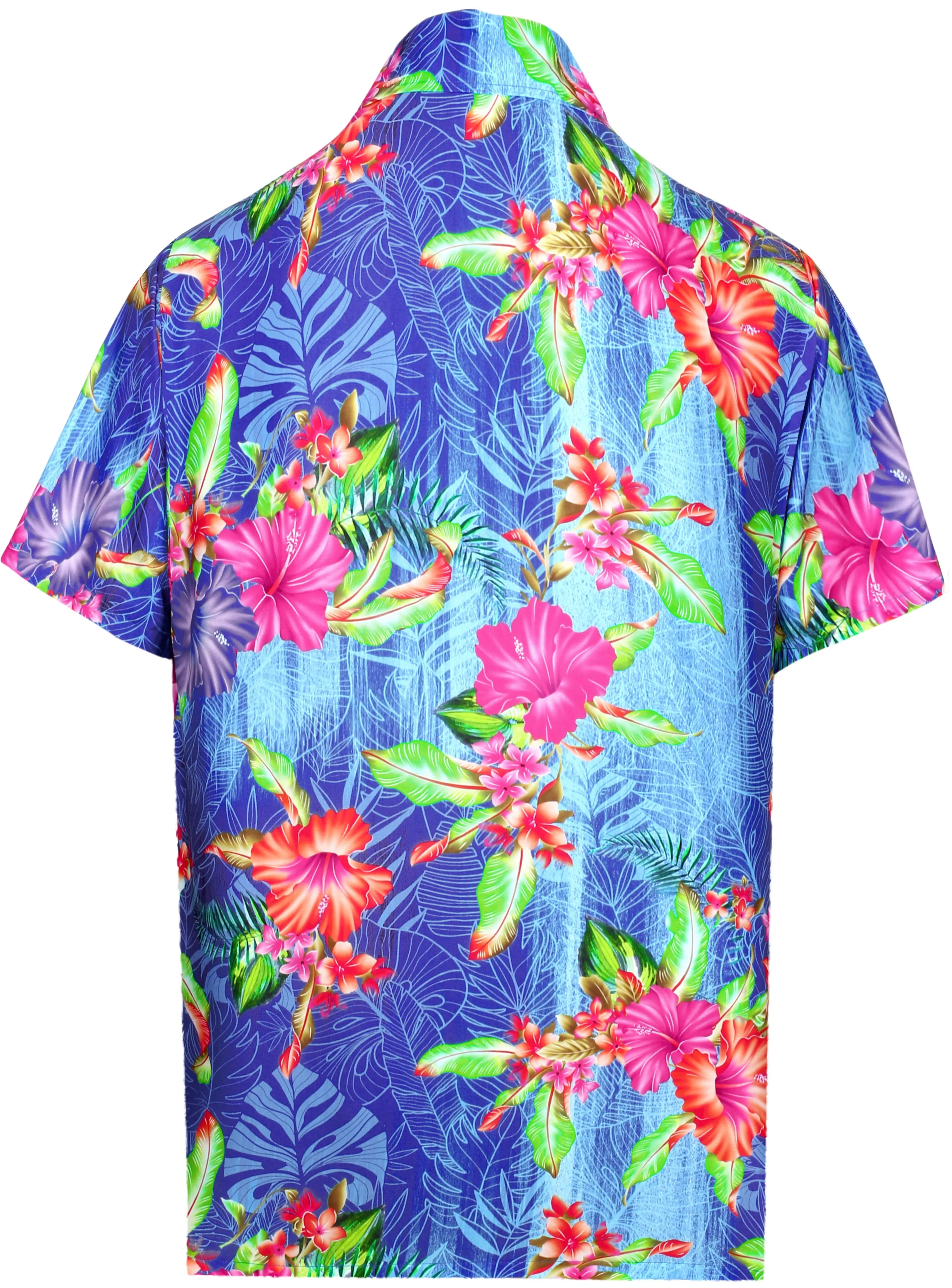 LA LEELA Shirt Casual Button Down Short Sleeve Beach Shirt Men Aloha Pocket shirt Blue_W613