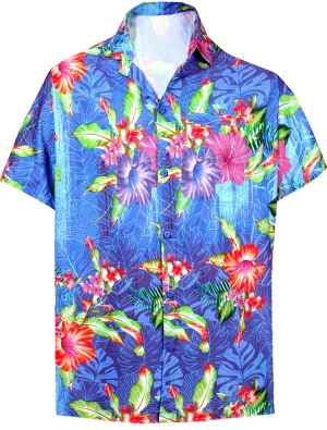 LA LEELA Shirt Casual Button Down Short Sleeve Beach Shirt Men Aloha Pocket shirt Blue_W613