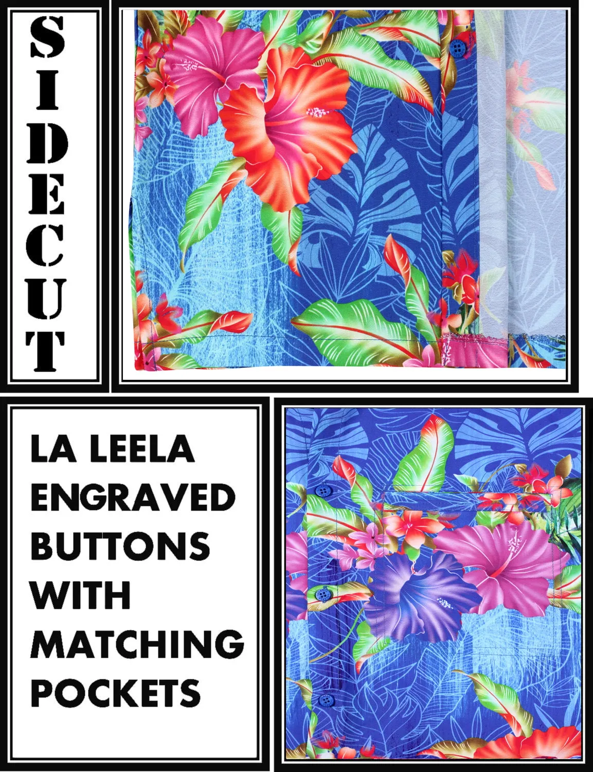 LA LEELA Shirt Casual Button Down Short Sleeve Beach Shirt Men Aloha Pocket shirt Blue_W613