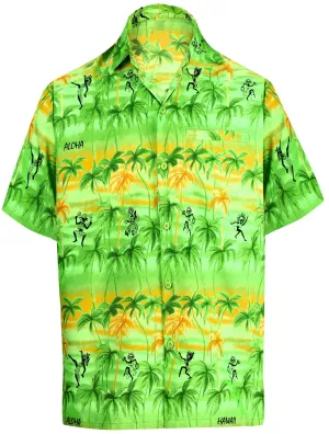 LA LEELA Shirt Casual Button Down Short Sleeve Beach Shirt Men Aloha Pocket shirt Green_W48