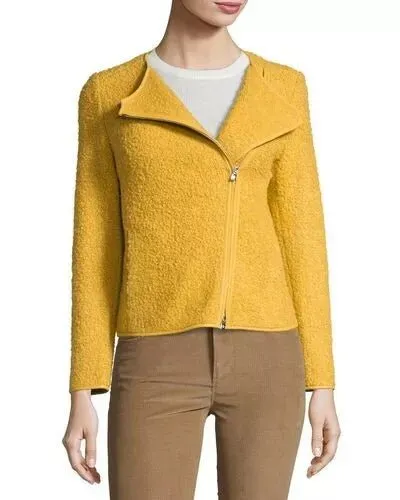 Loro Piana Liam Zip-Front Bouclé Jacket in Lemon Cream Yellow