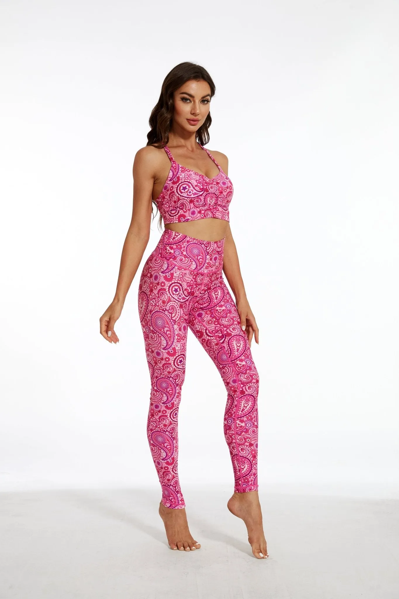 Magenta Paisleys High-waisted Leggings