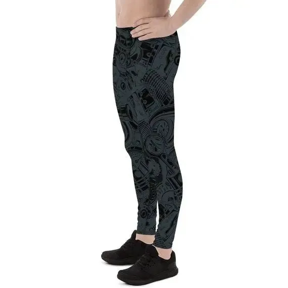 Men's High-Performance Auto Parts Leggings - Moisture-Wicking, Breathable & Stylish - 82% Polyester, 18% Spandex