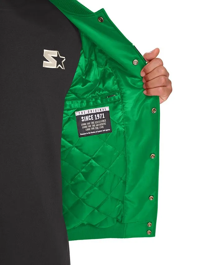 Men's Satin Varsity Bomber Jacket, Regular Fit Starter, Green