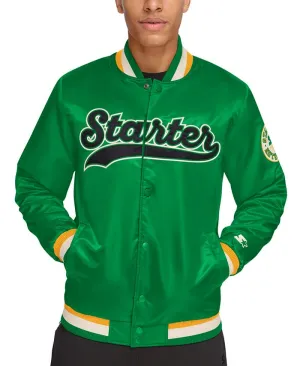 Men's Satin Varsity Bomber Jacket, Regular Fit Starter, Green