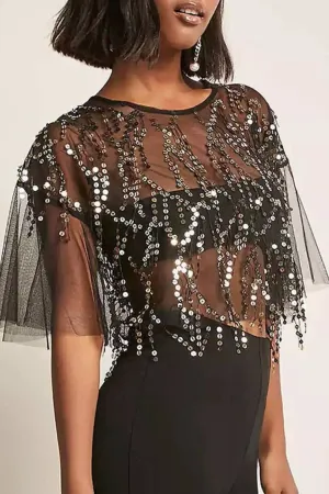 MESH SEQUIN CROP TOP