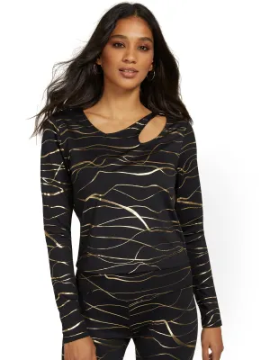 Metallic-Print Cut-Out Yoga Top