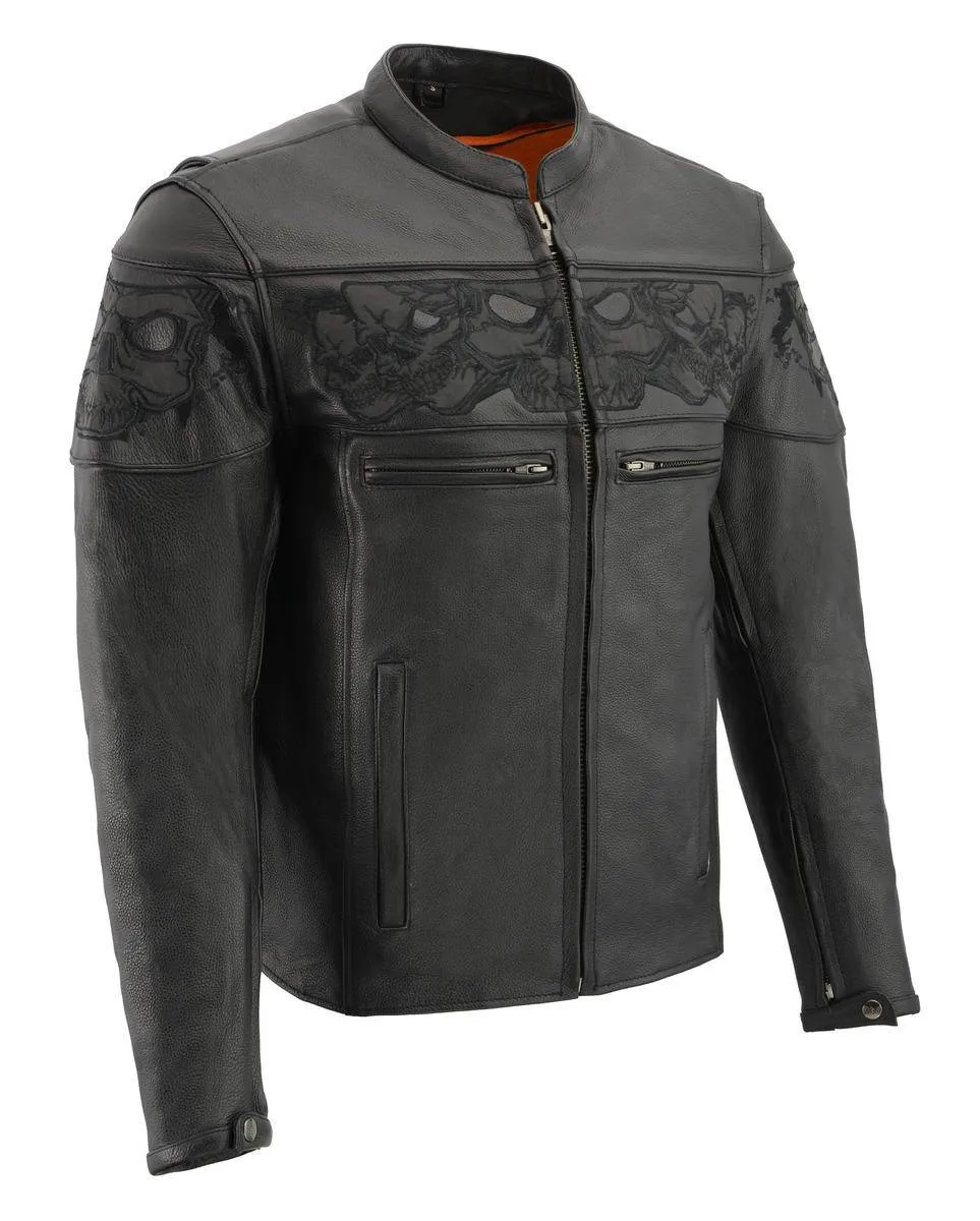 Milwaukee Leather MLM1501 Men's Black 'Cool-Tec' Leather Crossover Scooter Jacket with Reflective Skulls