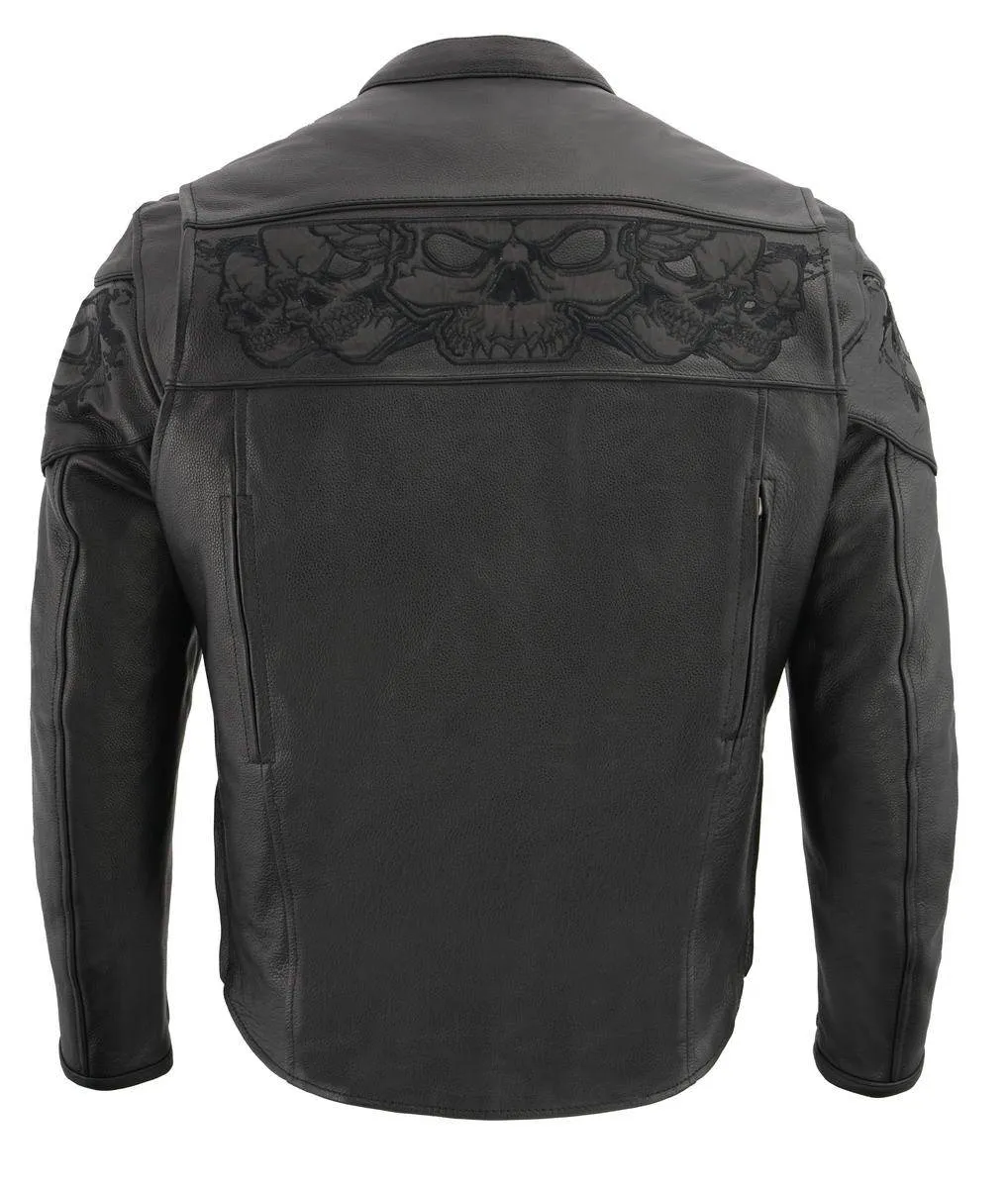 Milwaukee Leather MLM1501 Men's Black 'Cool-Tec' Leather Crossover Scooter Jacket with Reflective Skulls