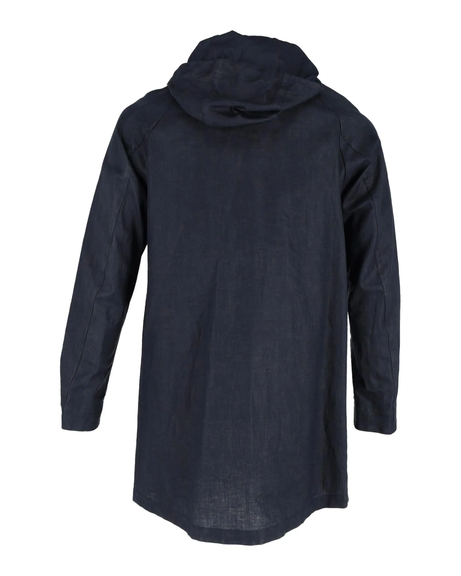 Navy Linen Hooded Coat with Water and Wind Resistance Technology