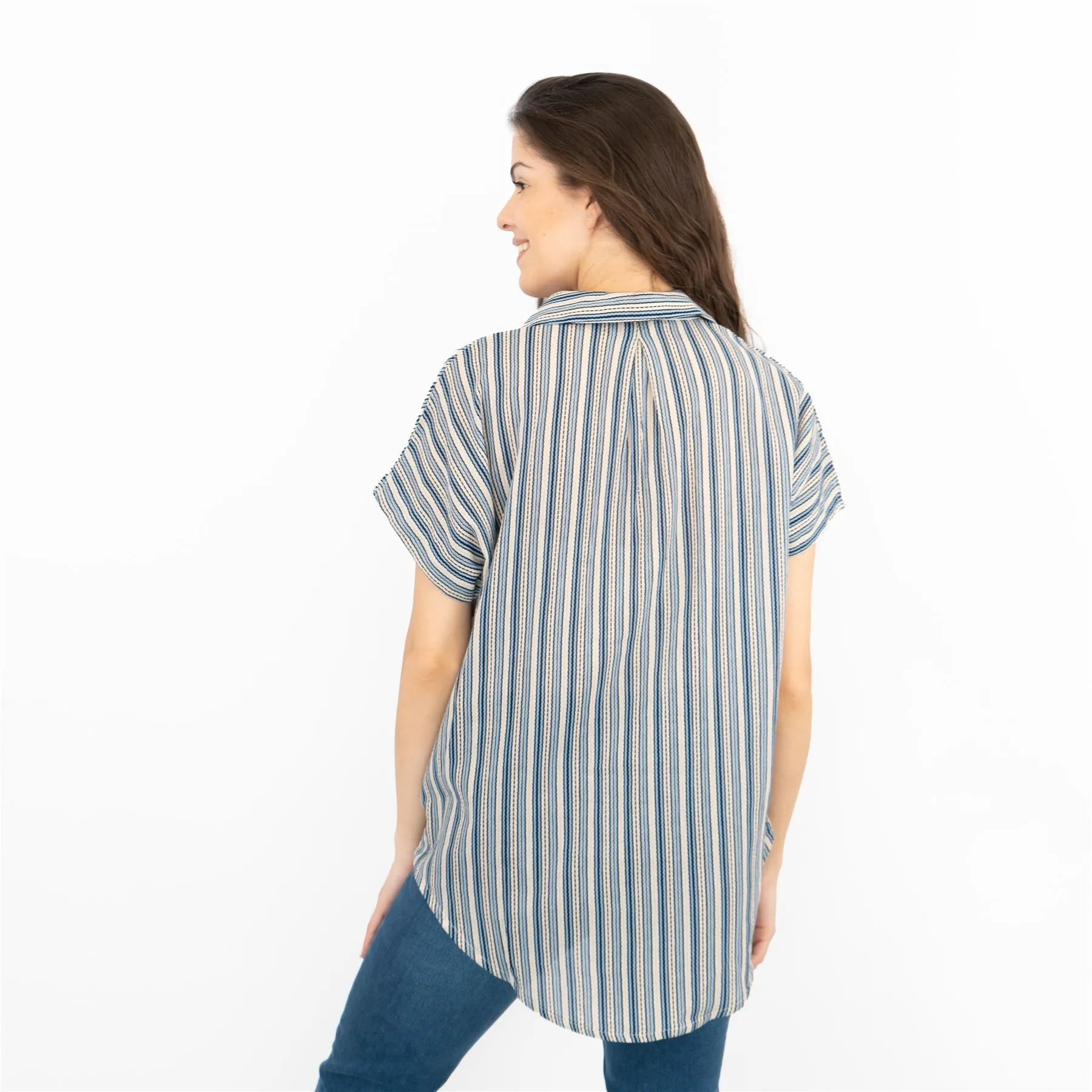 Next Blue Stripe Short Sleeve Relaxed Fit Longline Shirts