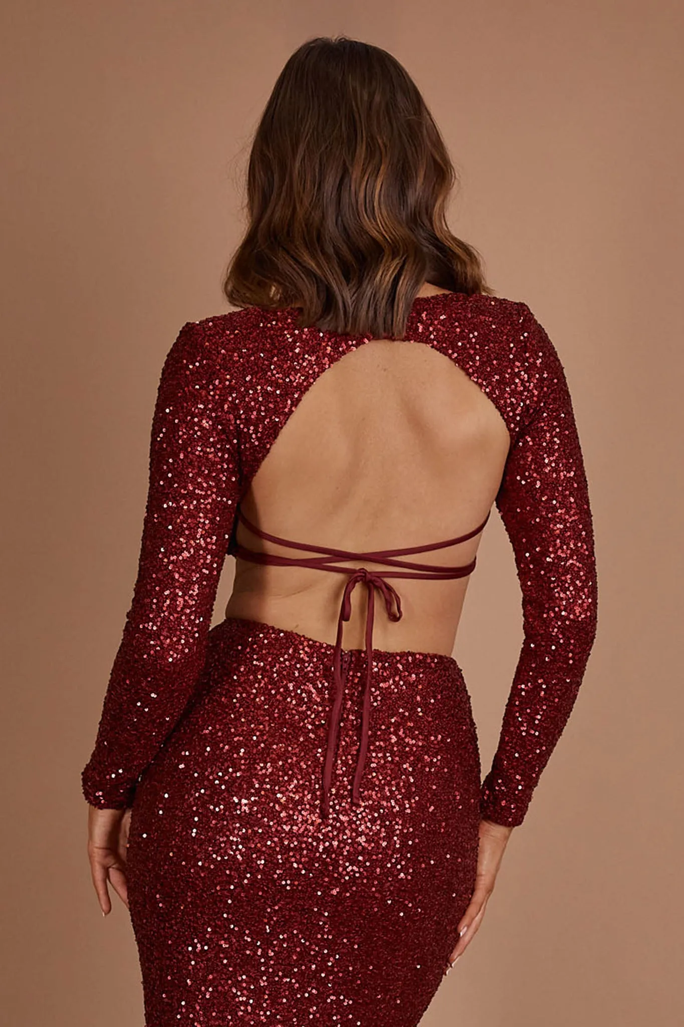 Nights In Monaco Sequin Crop Top Burgundy