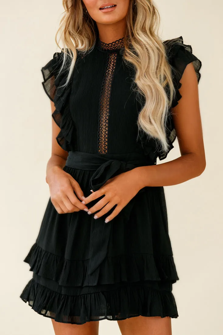 Oakland High Neck Ruffle Detail Dress Black