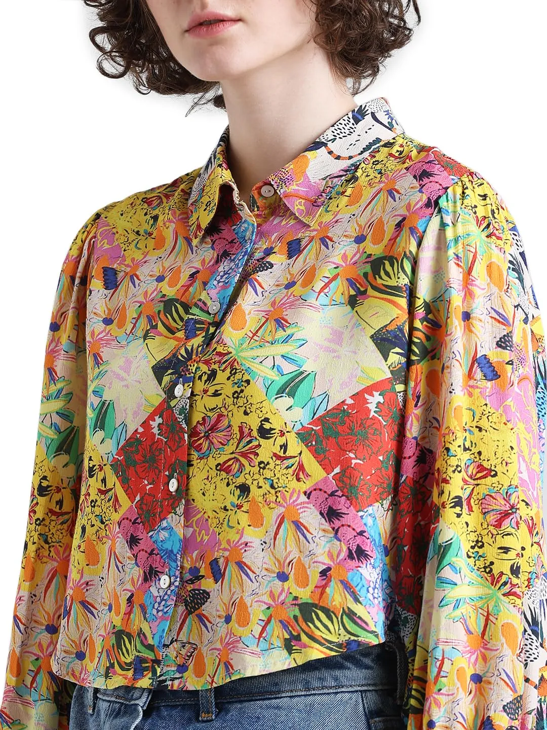 ONLY Women's Floral Relaxed Fit Shirt (15334388- Lemon