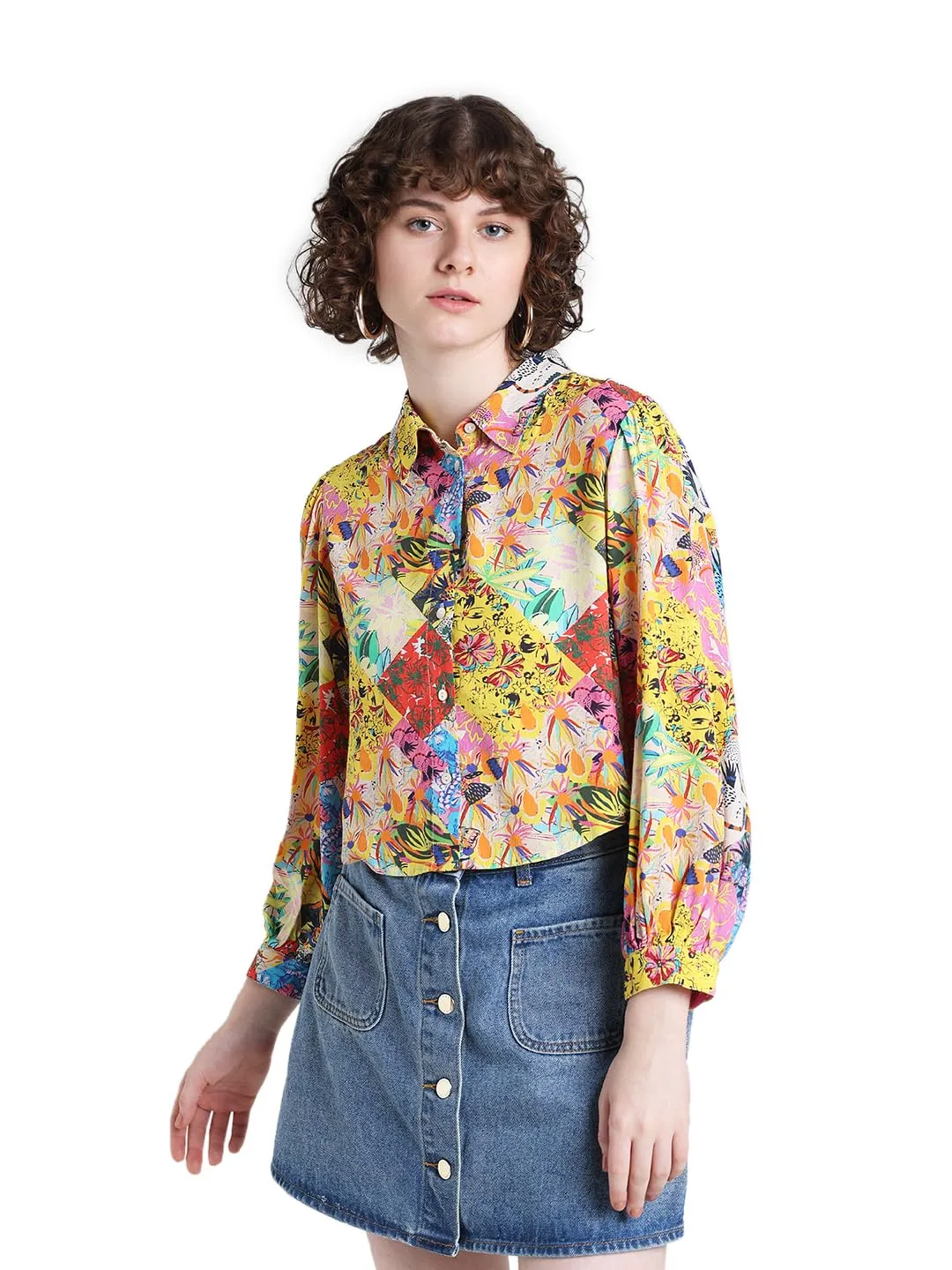 ONLY Women's Floral Relaxed Fit Shirt (15334388- Lemon