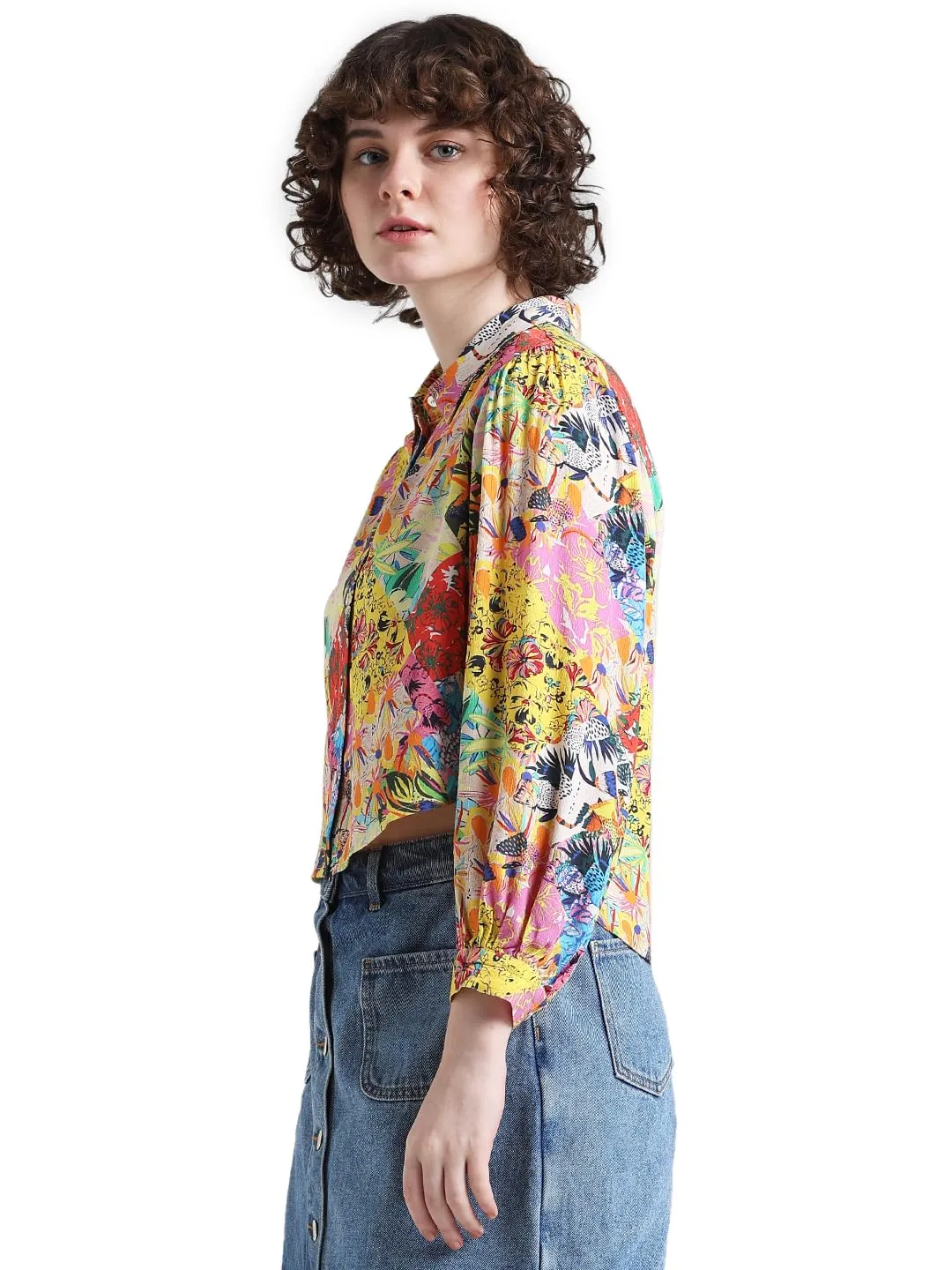 ONLY Women's Floral Relaxed Fit Shirt (15334388- Lemon