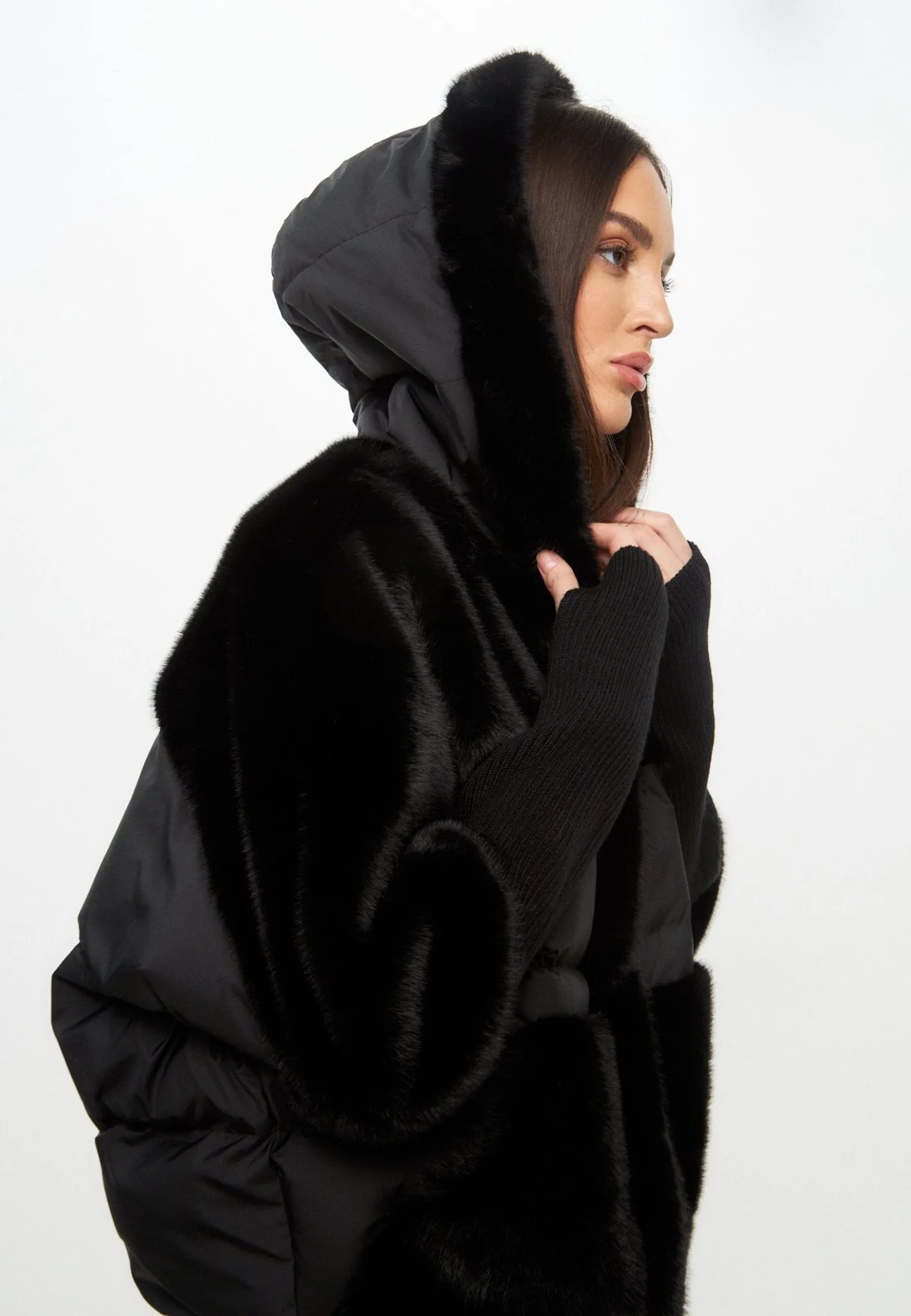 Oversized Faux Fur Jacket  - Black