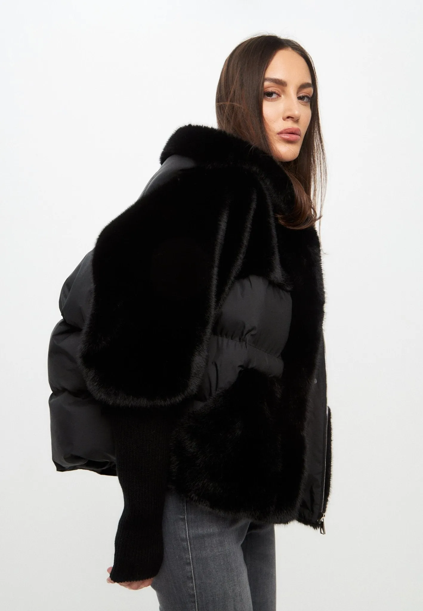 Oversized Faux Fur Jacket  - Black