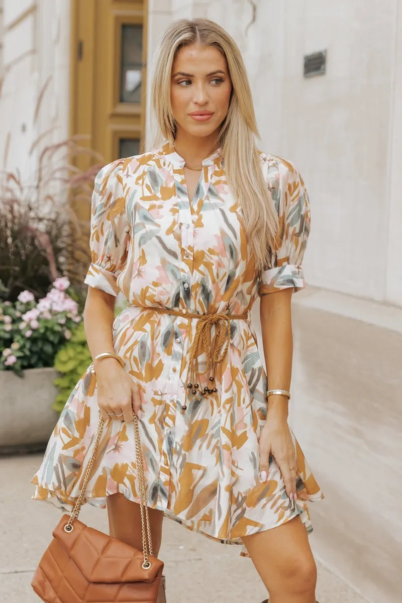 Picture Perfect Belted Print Mini Dress - FINAL SALE