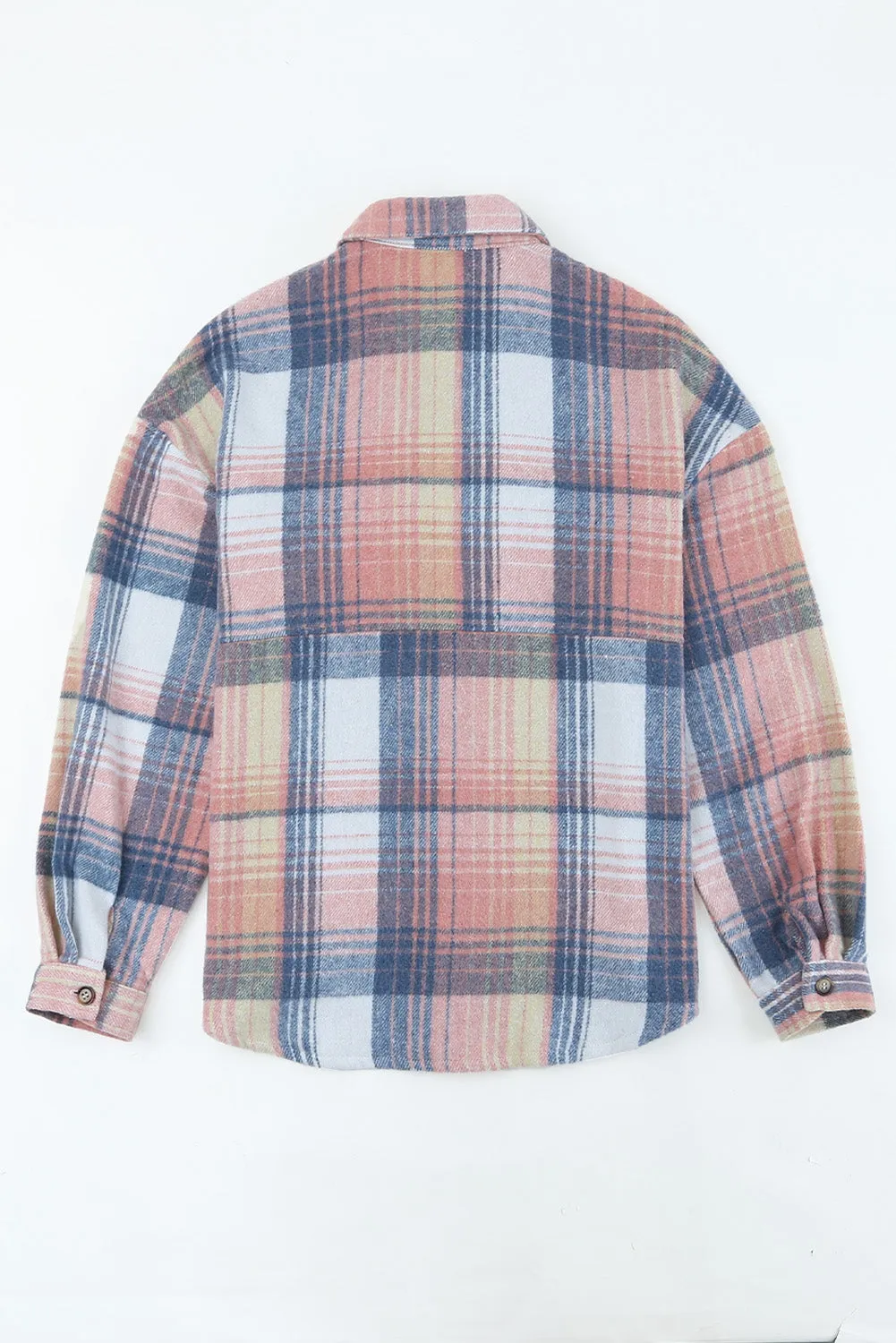 Pink & Grey Plaid Button Up Collared Flannel Shacket