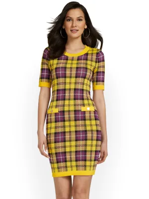 Plaid Crewneck Sheath Dress