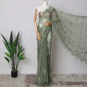 Sage Green Single tone French Chantilly Lace Fabric, 5.5 Meters X 110 Cms, Premium Lace-D21209