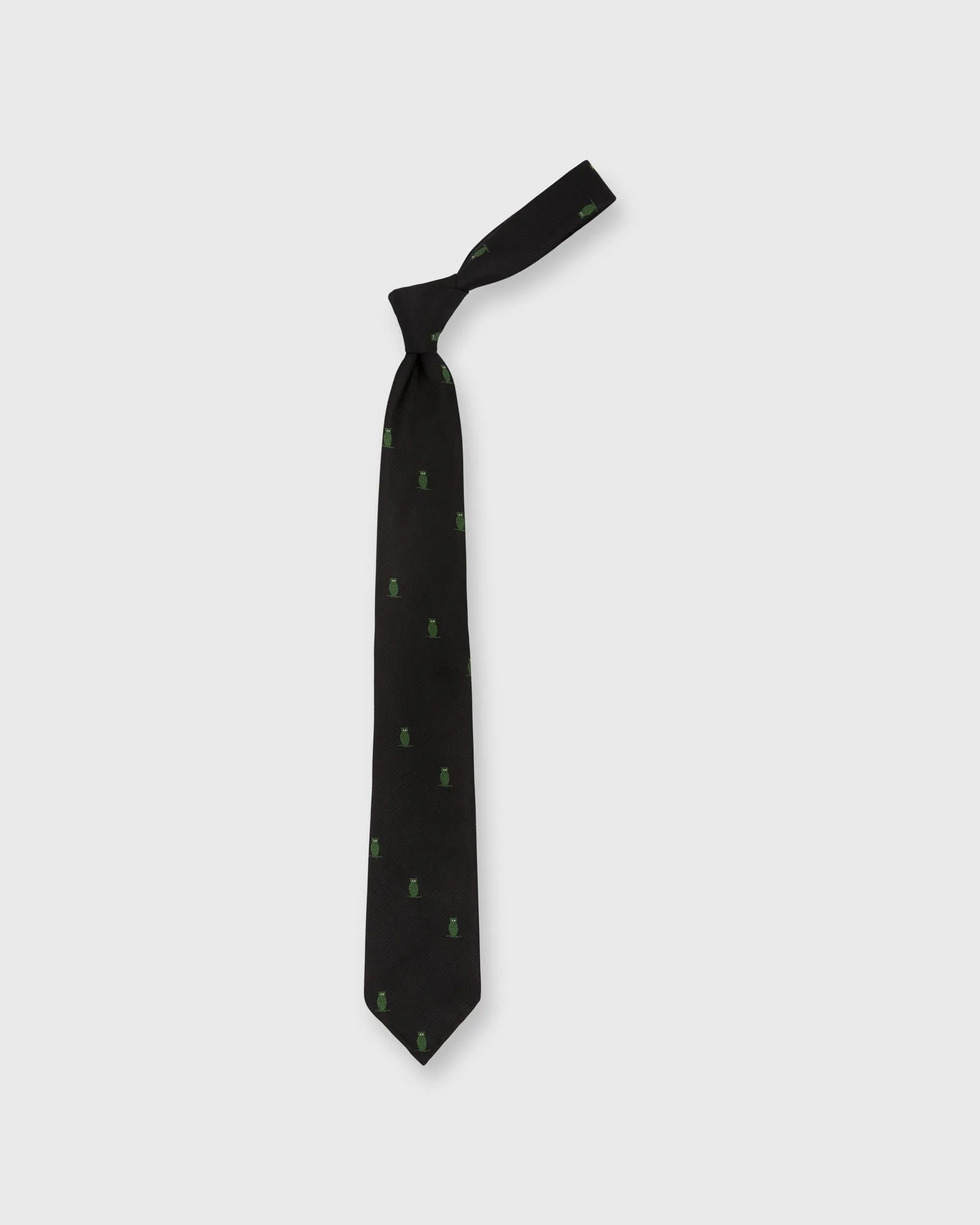 Silk Woven Club Tie in Black/Green Owl