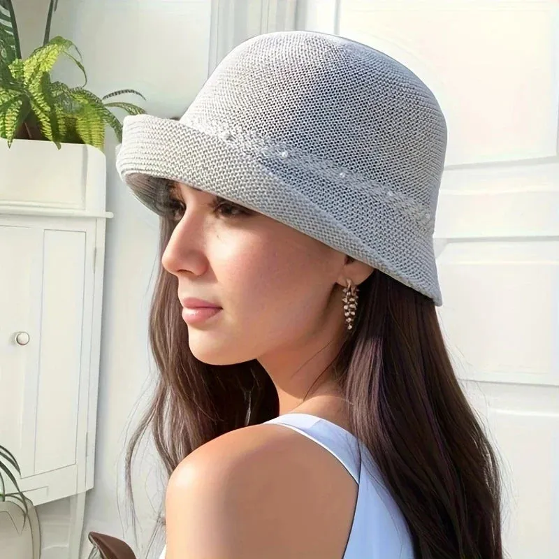 Stylish Faux Pearl Bucket Sun Hat with UV Protection