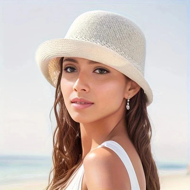 Stylish Faux Pearl Bucket Sun Hat with UV Protection