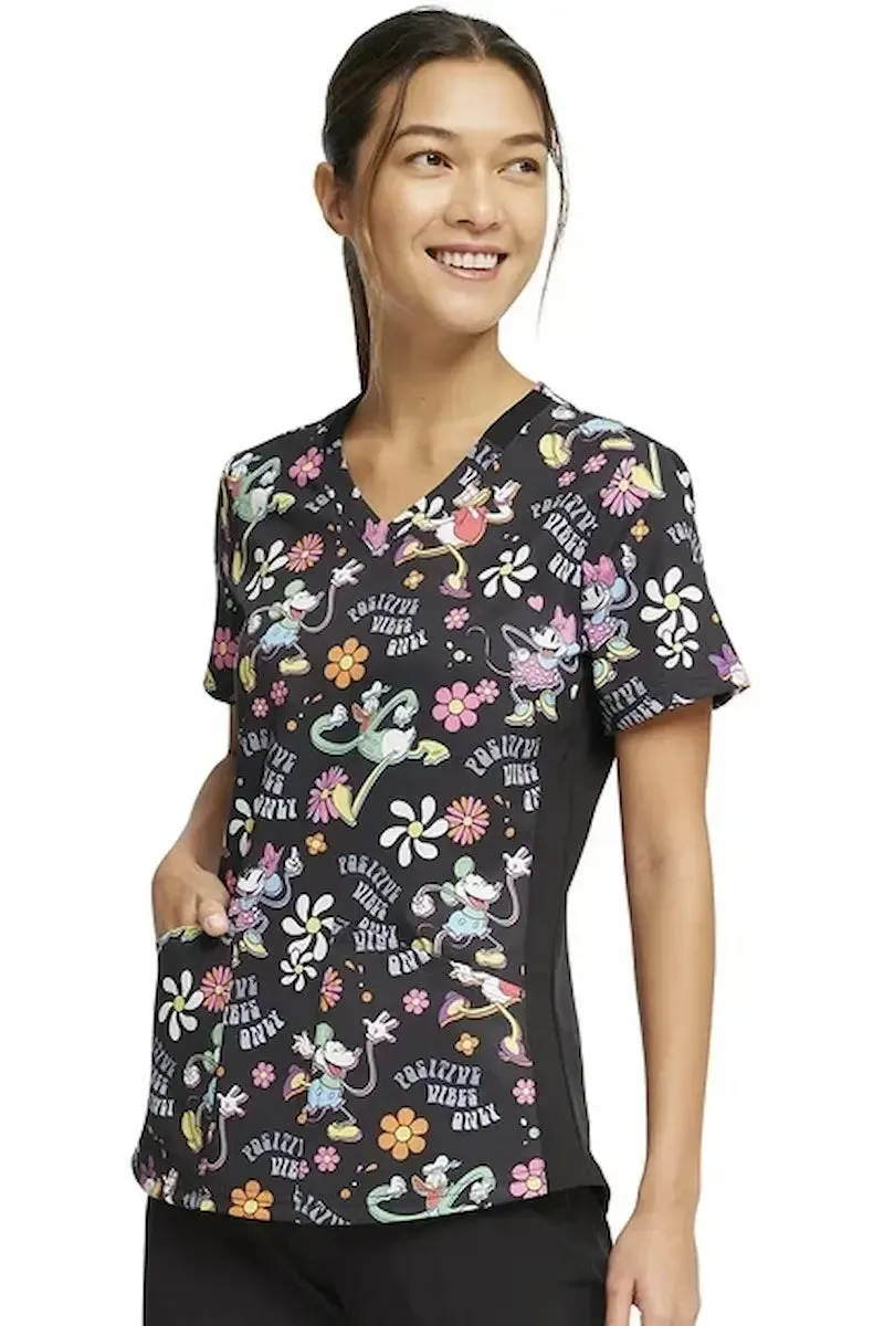 Tooniforms Women's V-Neck Print Scrub Top | Positive Vibes