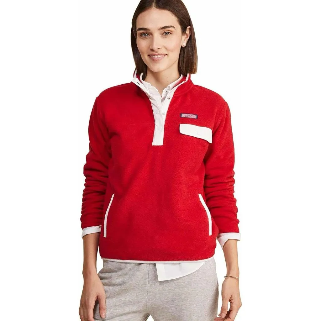 Vineyard Vines Red Harbor Fleece 1/4 Snap Zip-Up- Size Small