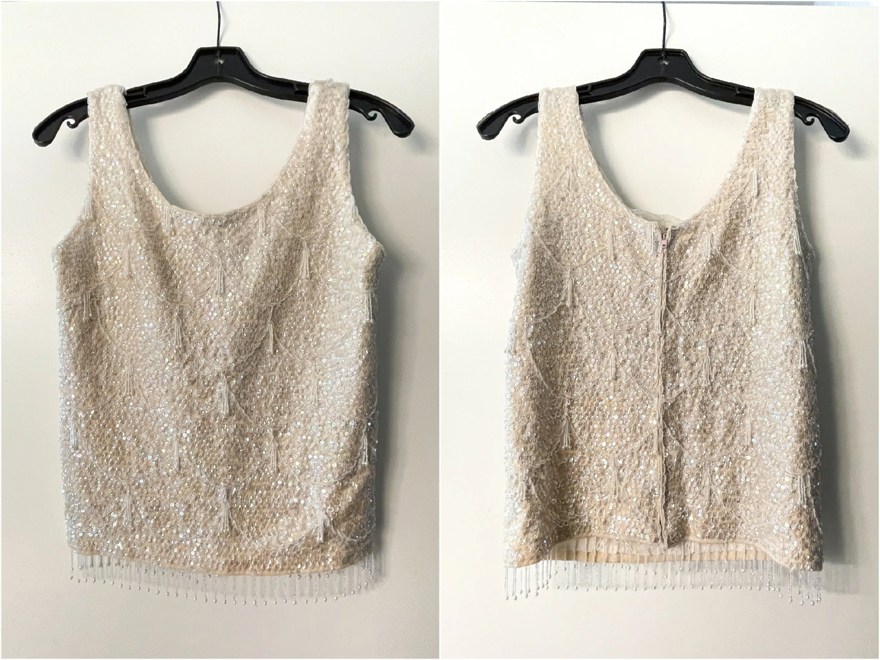 Vintage 50s/60s Cream Sequin/Beaded Sparkle Top SZ 36