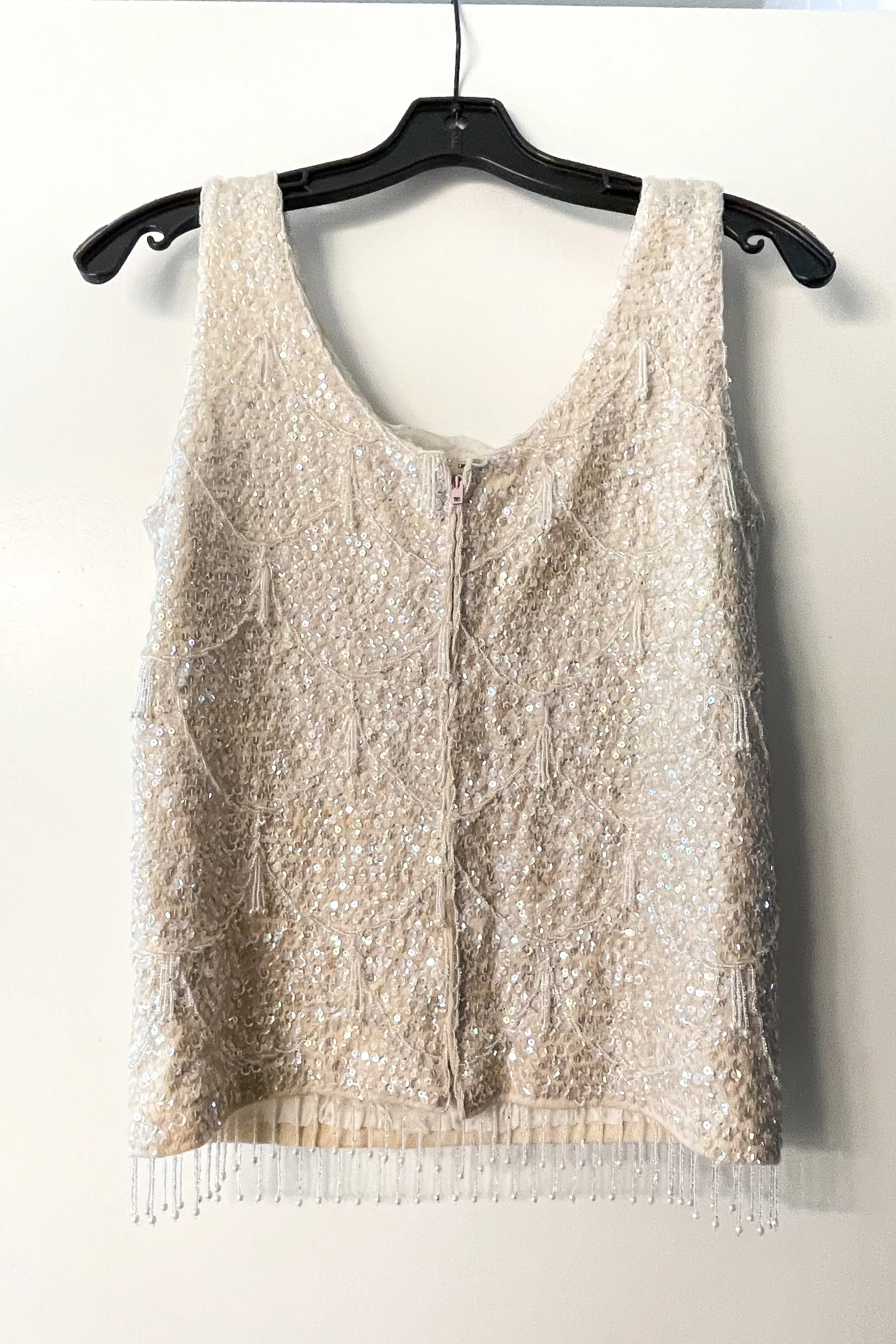 Vintage 50s/60s Cream Sequin/Beaded Sparkle Top SZ 36