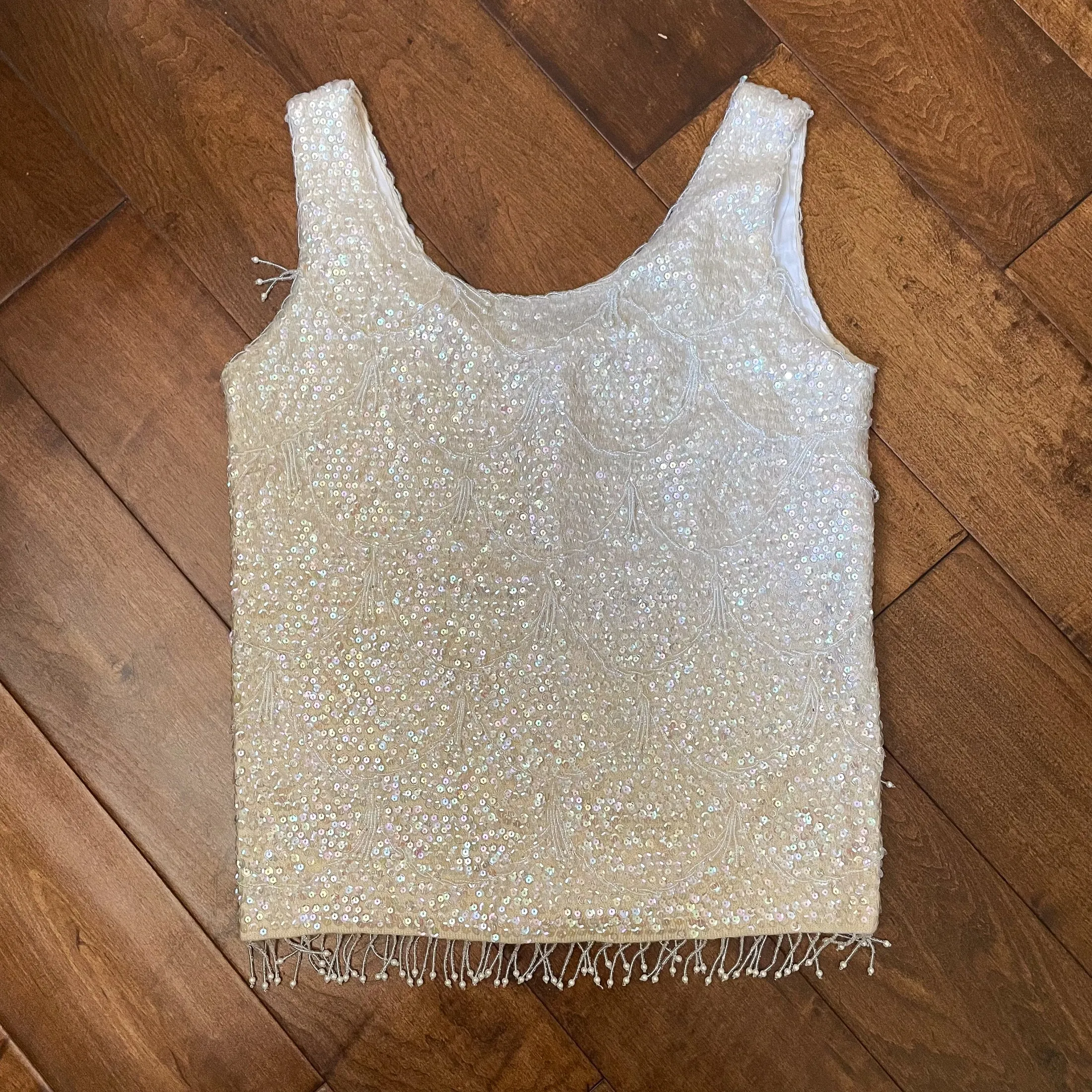 Vintage 50s/60s Cream Sequin/Beaded Sparkle Top SZ 36