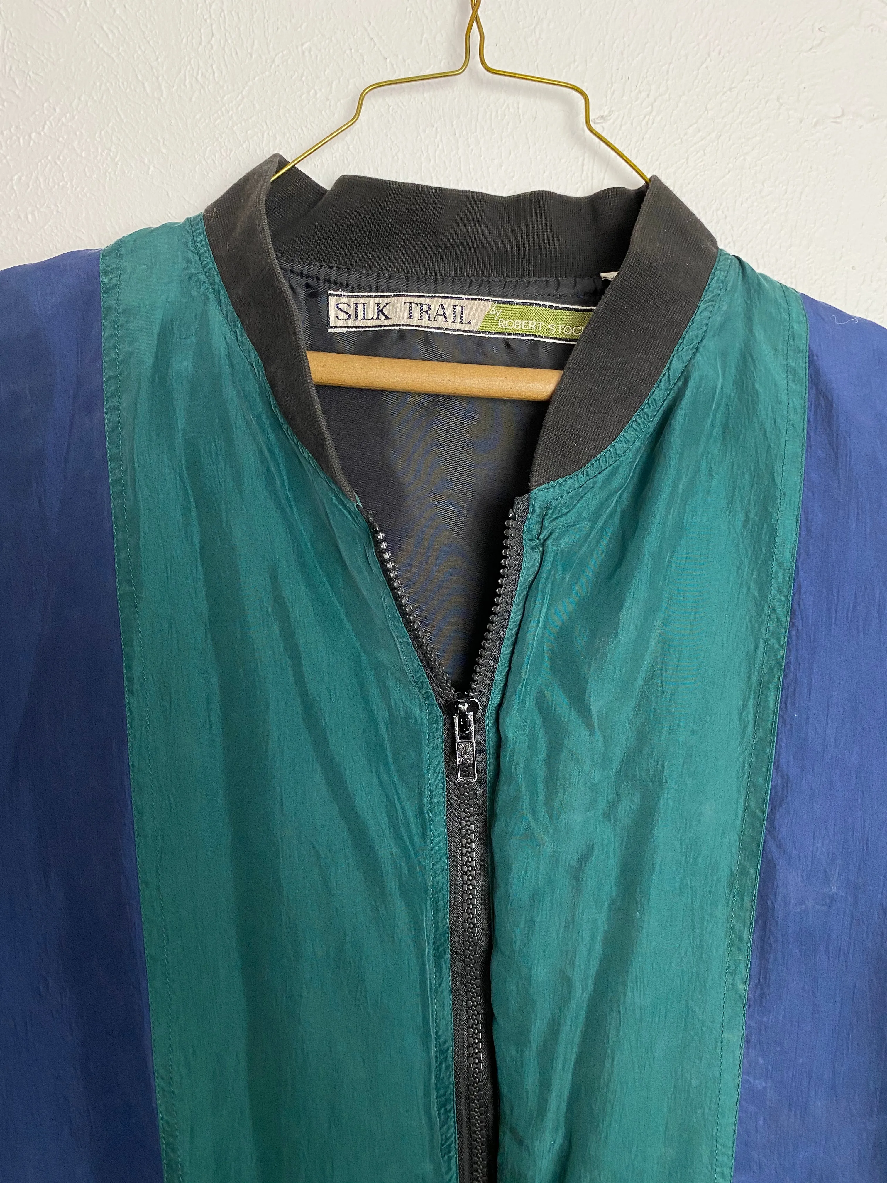 Vintage Robert Stock 100% Silk Jacket ~ Green & Blue