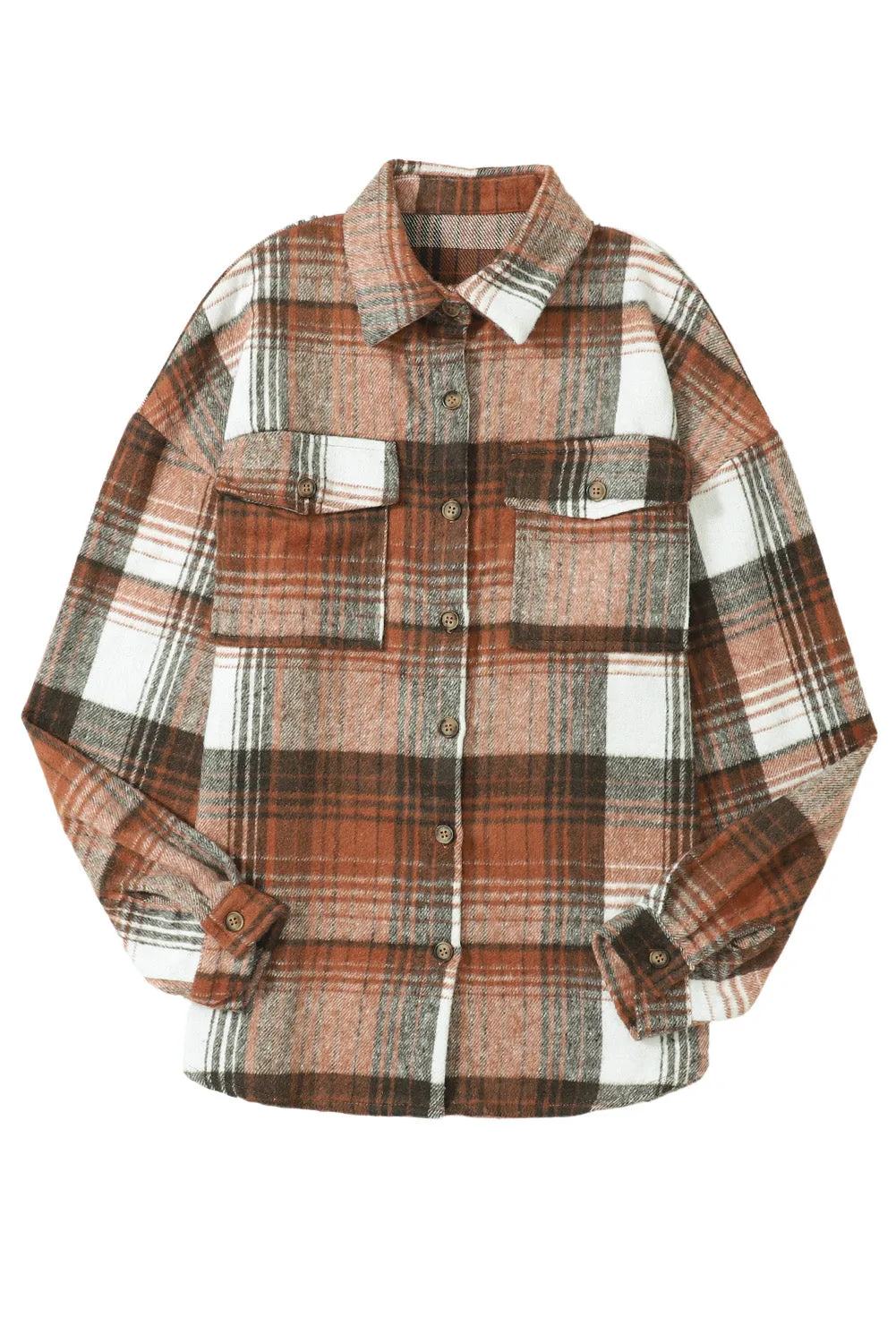 Wholesale Gold Flame & Grey Plaid Button Up Collared Flannel Shacket