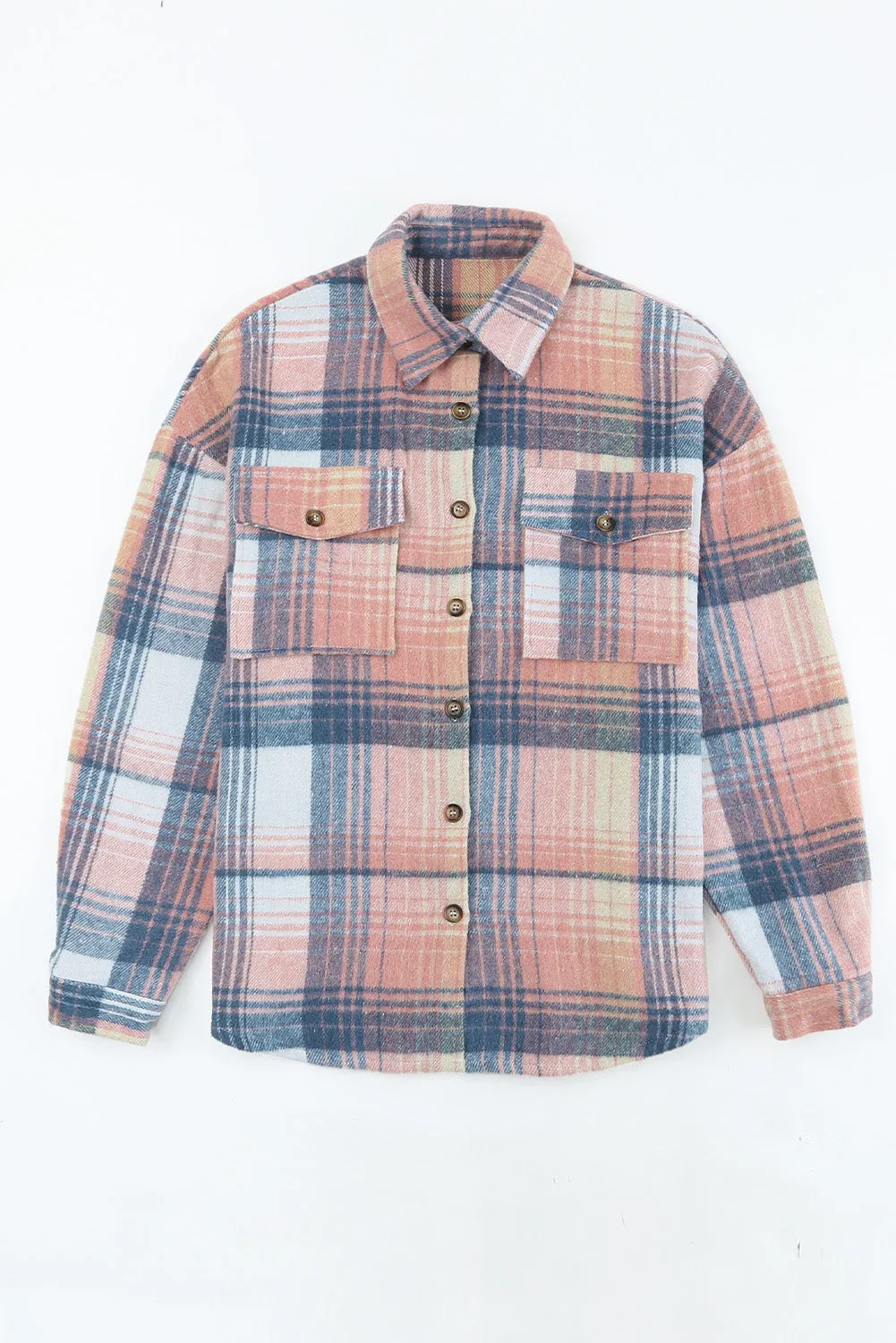 Wholesale Gold Flame & Grey Plaid Button Up Collared Flannel Shacket