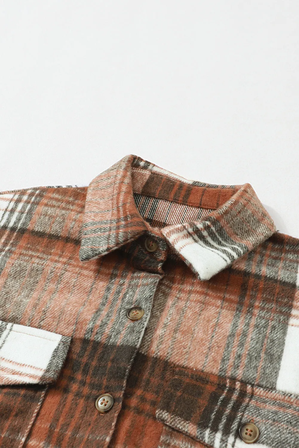 Wholesale Gold Flame & Grey Plaid Button Up Collared Flannel Shacket