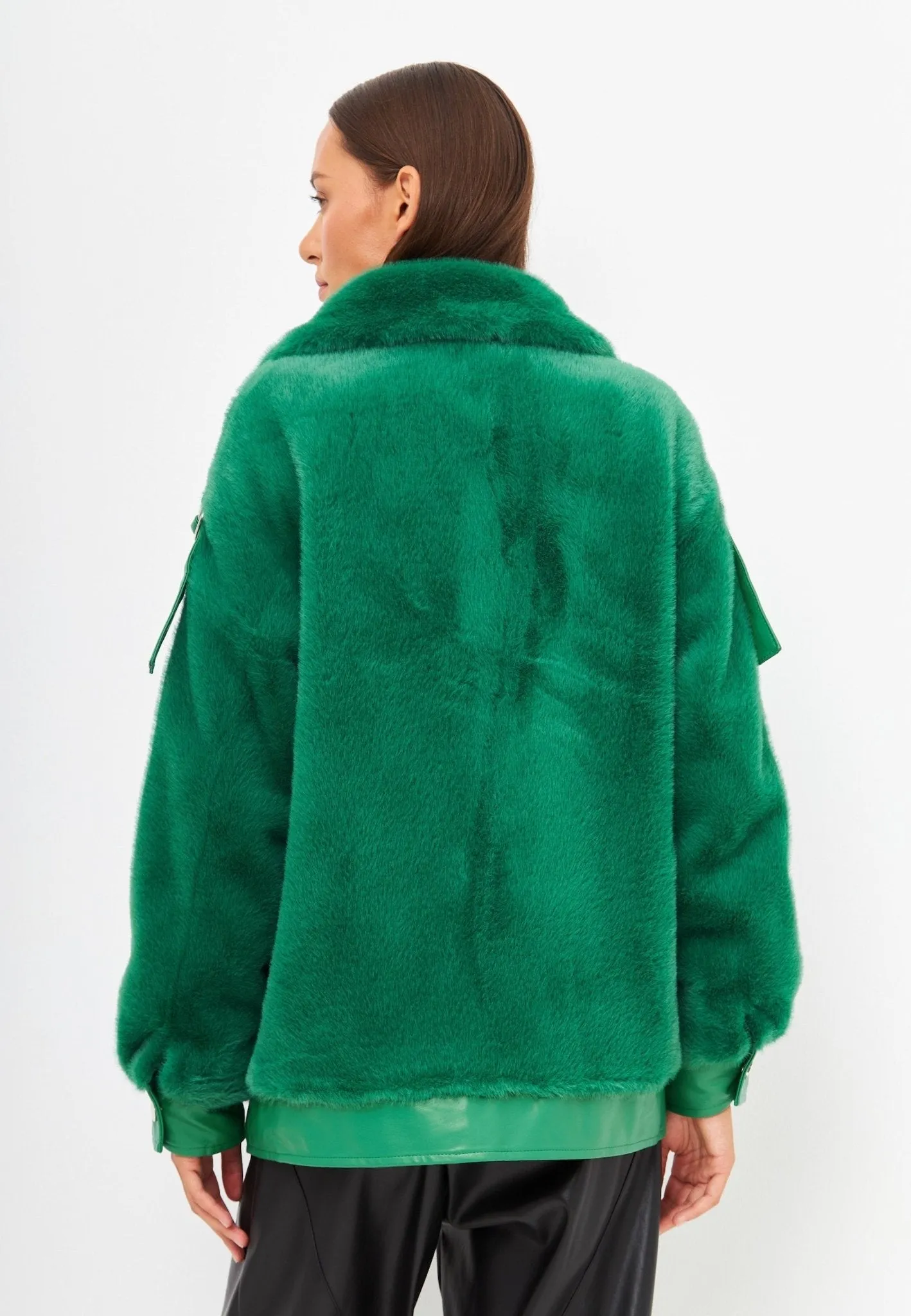 Winter Colourful Faux Fur Jacket -  Green