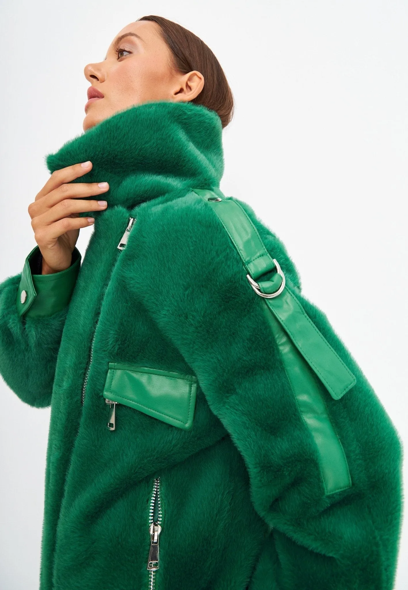 Winter Colourful Faux Fur Jacket -  Green