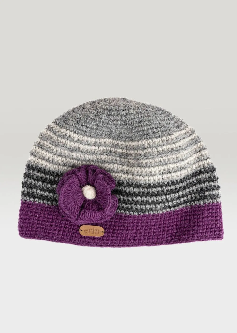 Women's Crochet Flower Cap | Purple Grey