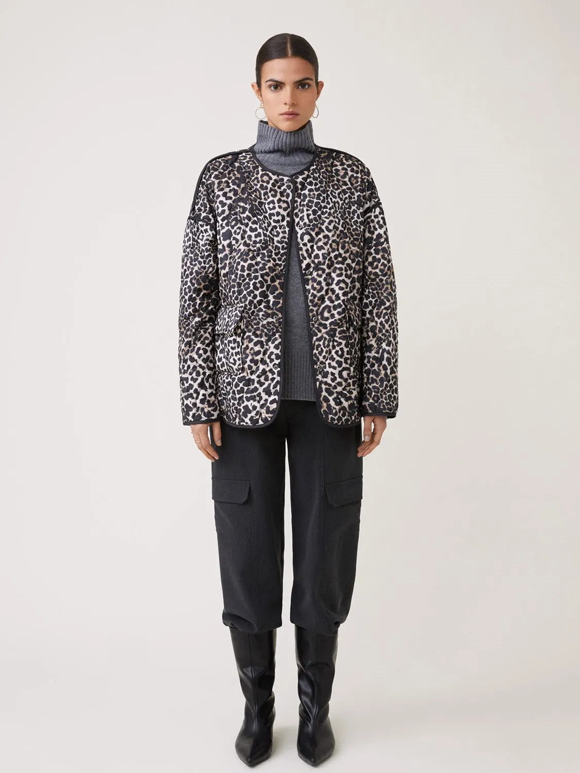 Woven Manteau Evan Quilted Leopard Jacket