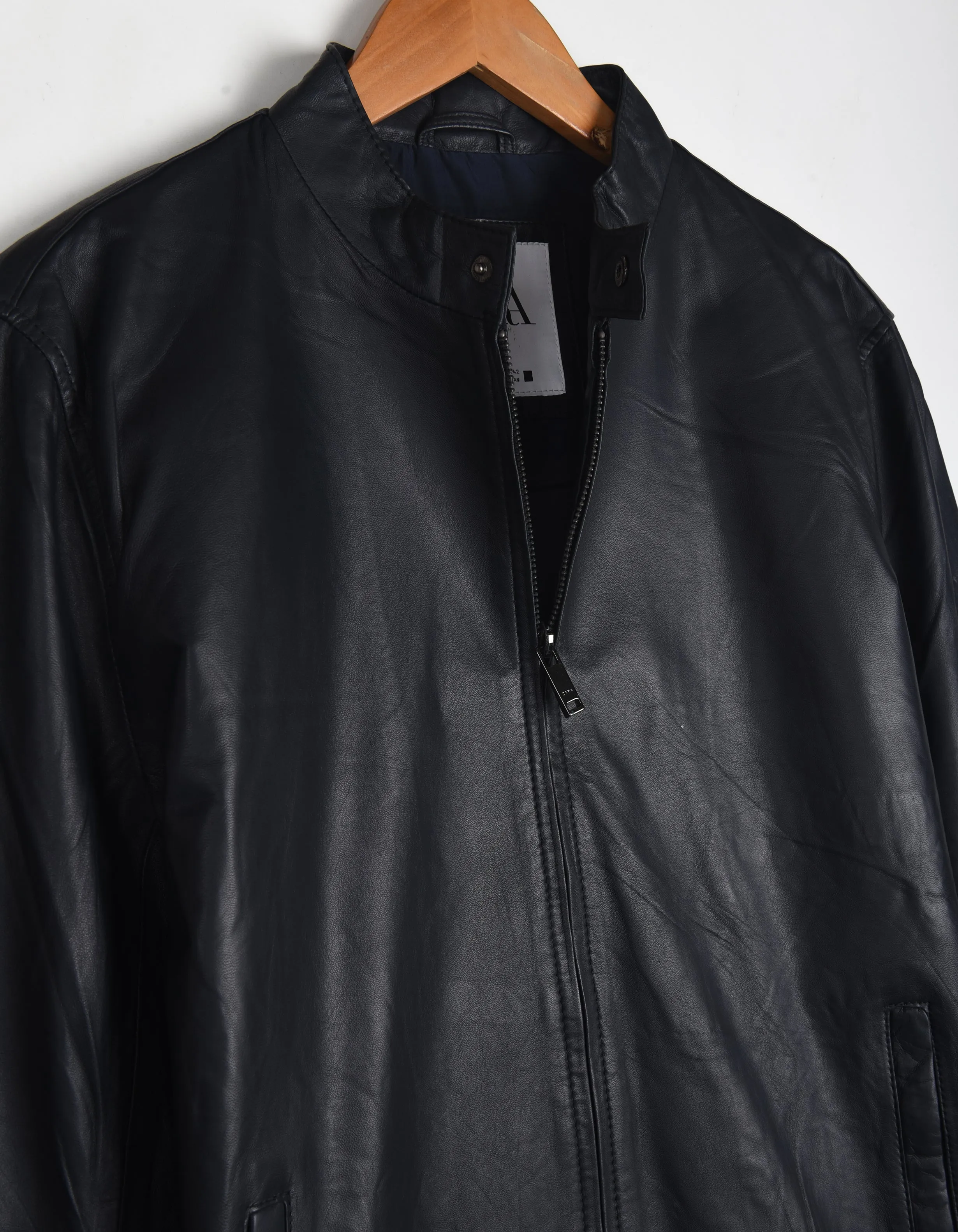 ZARA BAND COLLAR LEATHER JACKET